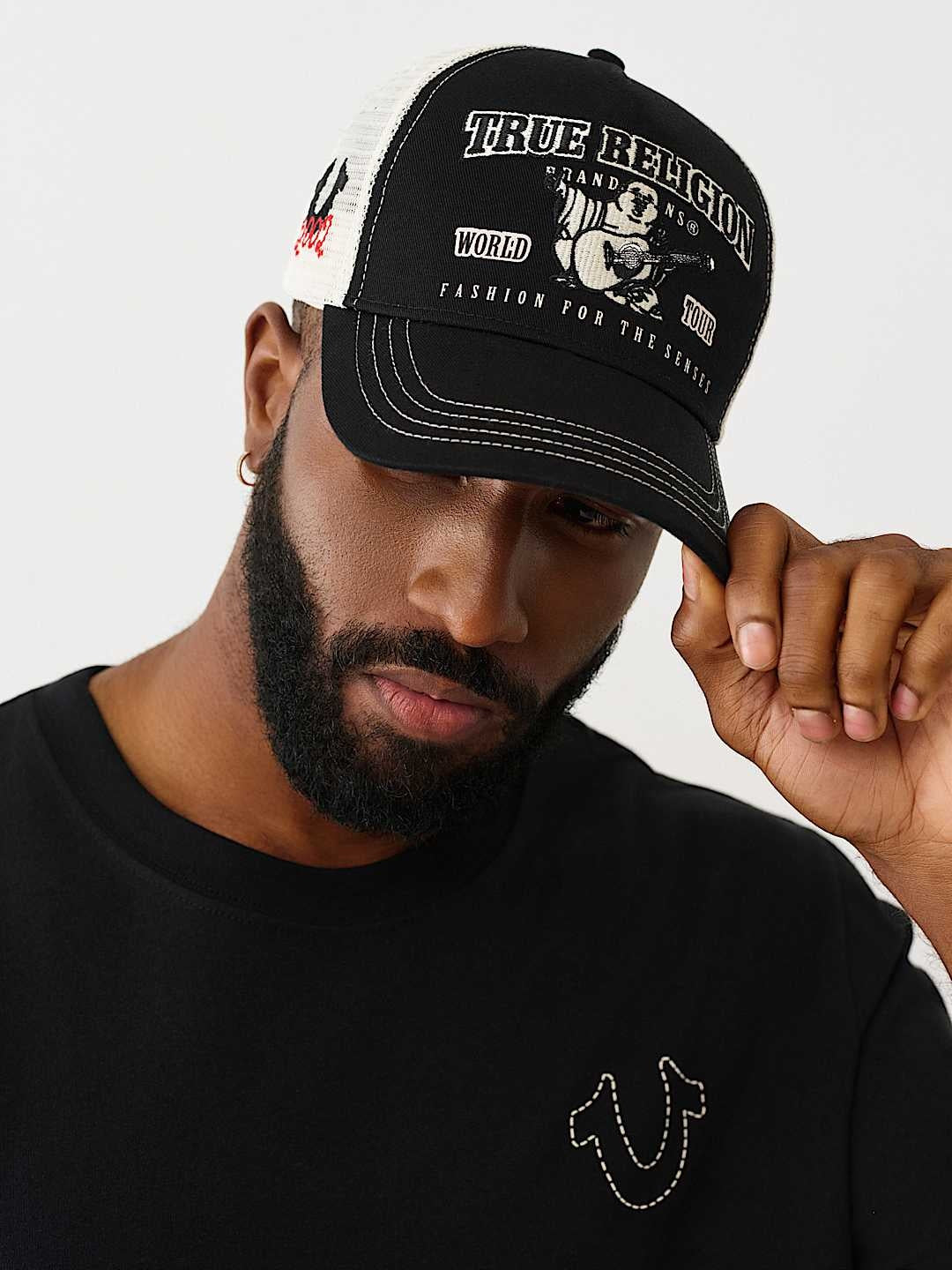 True Religion Varsity Trucker Cap Black/White - AL Capone Premium
