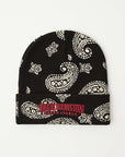 True Religion White Paisely Beanie Jet Black