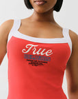 True Religion Embroidered Contrast Rib Tank Red -White