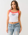 True Religion Embroidered Contrast Rib Tank White-Red