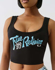 True Religion Crystal Rib Crop Tank Jet Black