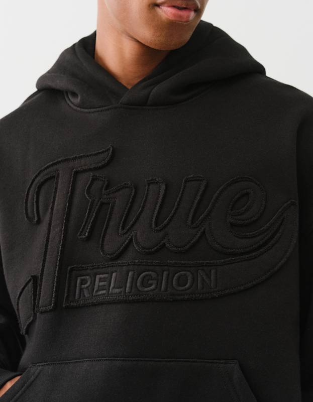 true religion スウェット　黒 True Religion Cinched Applique Pullover Hood Jet Black - AL Capone