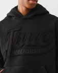 True Religion Cinched Applique Pullover Hood Jet Black