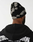 True Religion White Paisely Beanie Jet Black