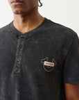 True Religion Ss Pique Mineral Patch Henley Jet Black