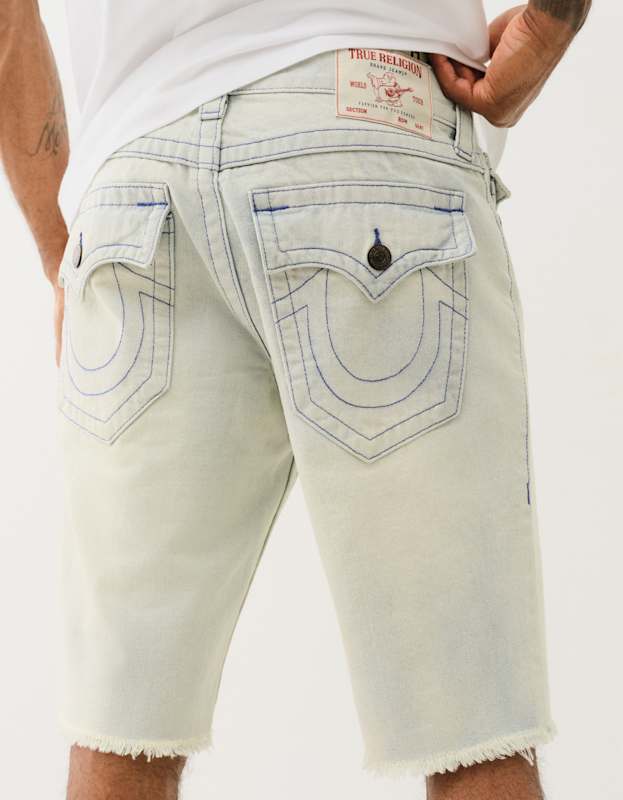 新品‼️TRUE RELIGION RICKY SN FLAP SHORT 30 True Religion Ricky Sn Flap Short Fray Blue Mariner Light Wash
