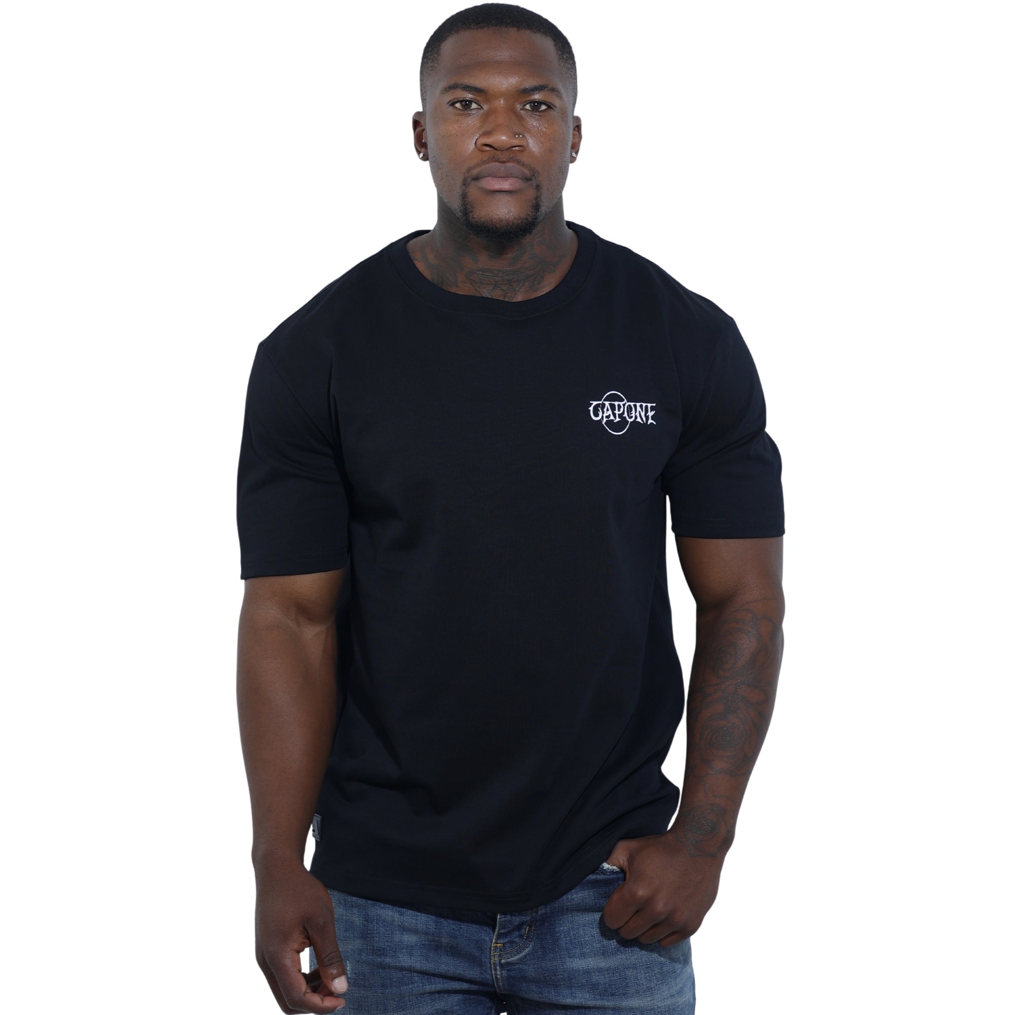Capone T-Shirt Mexican Embroidered Viva La Mexico Black-Orange-AL Capone Premium
