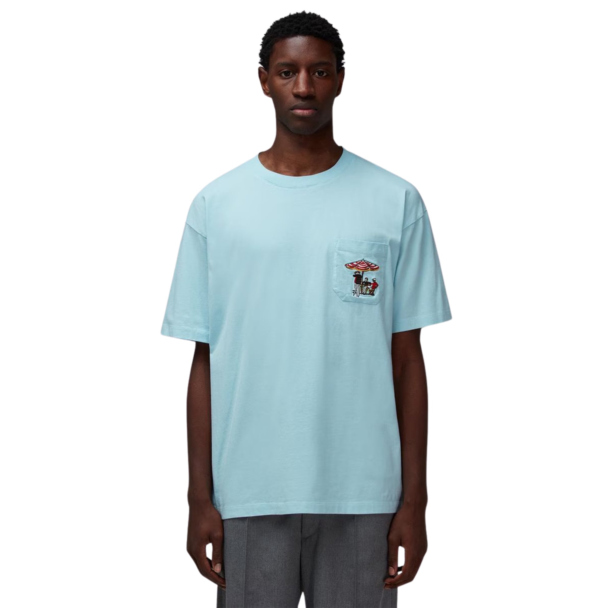 Drole De Monsieur T-Shirt Pocket Print Light Blue-AL Capone Premium