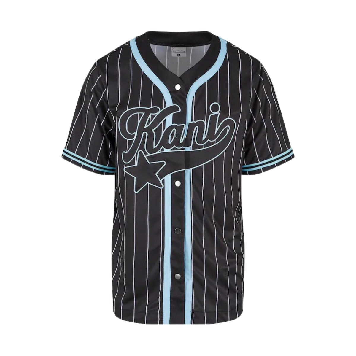 Karl Kani Shirt Baseball Star Logo Pinstripe Black-Light Blue-AL Capone Premium