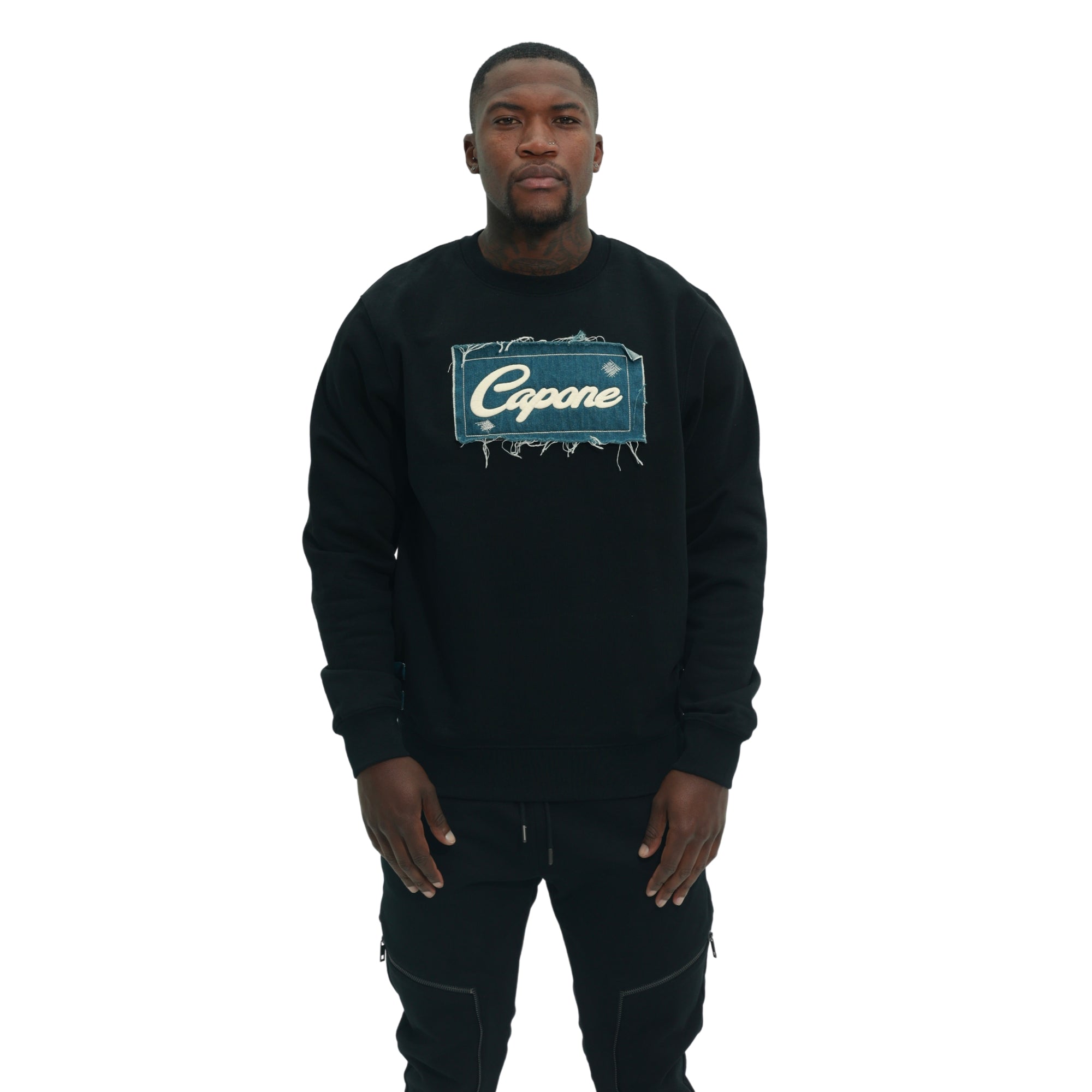 Capone Sweater Denim Patch Logo Black-AL Capone Premium