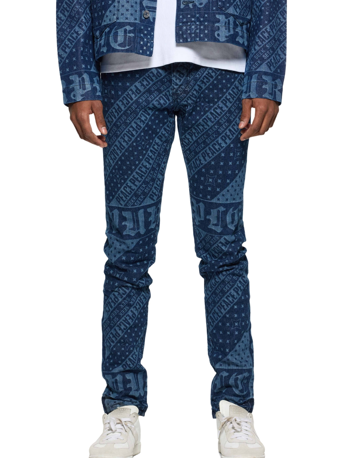 Purple Jeans Allover Peace Print Blue-AL Capone Premium