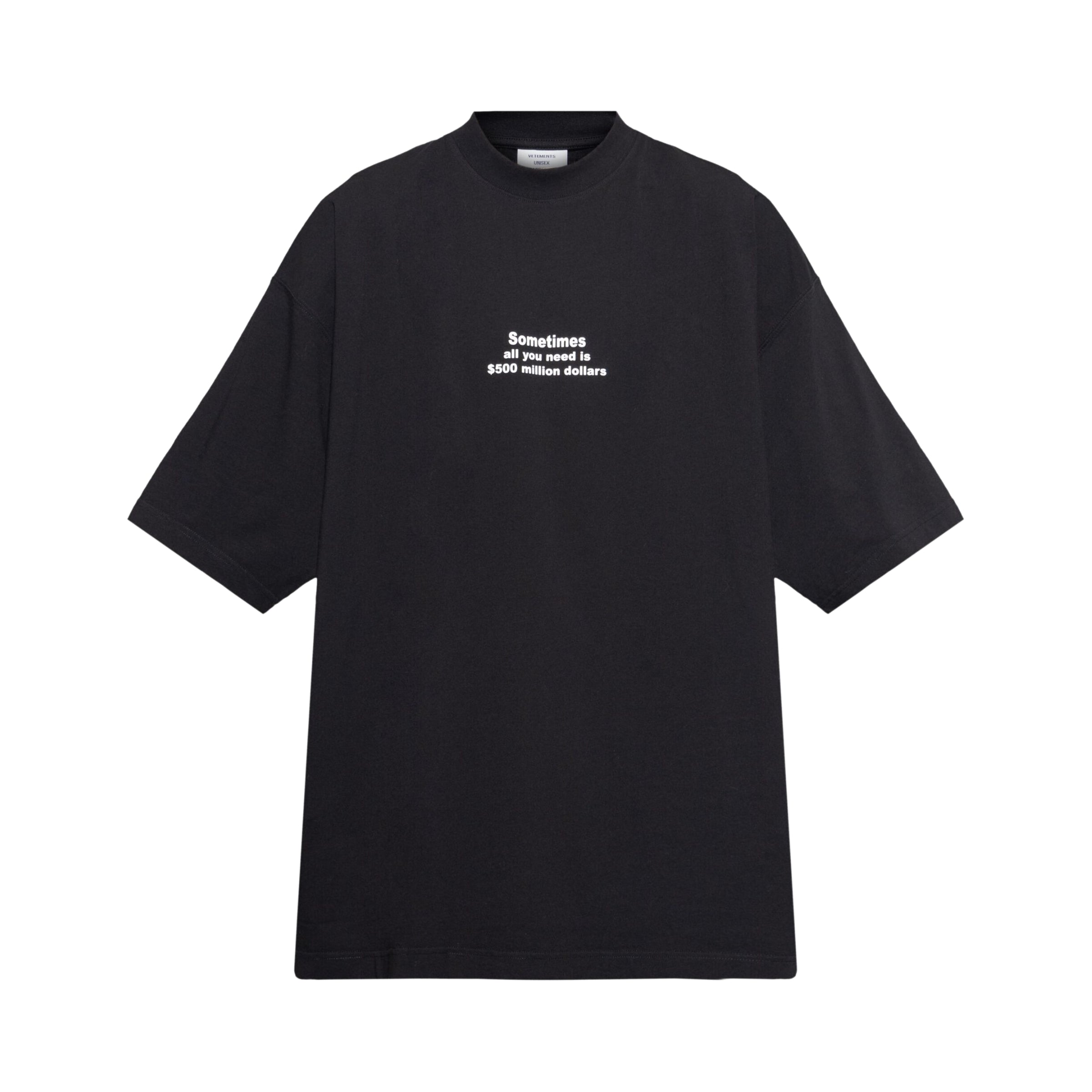 【VETEMENTS】500 Million Dollars オーバーサイズ Tシャツ VETEMENTS Black '500 Million Dollars' Oversized T-shirt