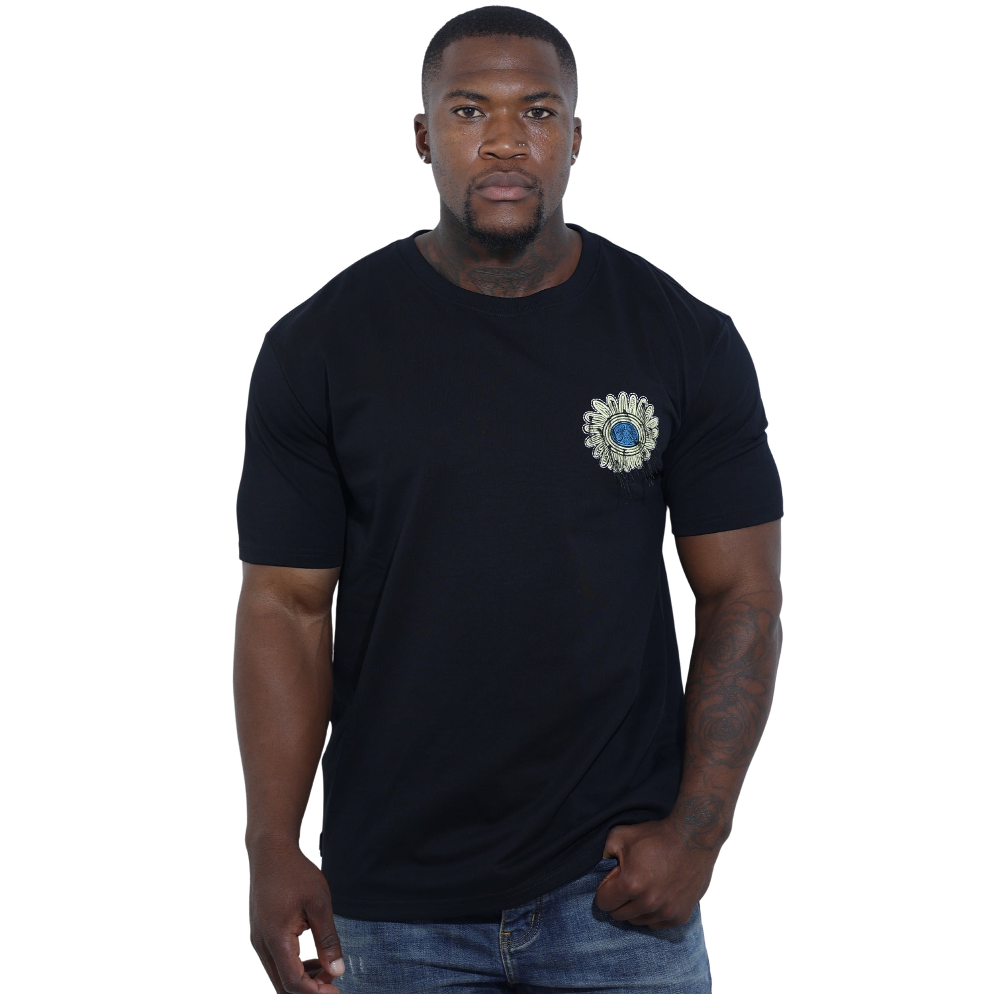 Capone T-Shirt Mexican Embroidered Flower Black-Blue-AL Capone Premium