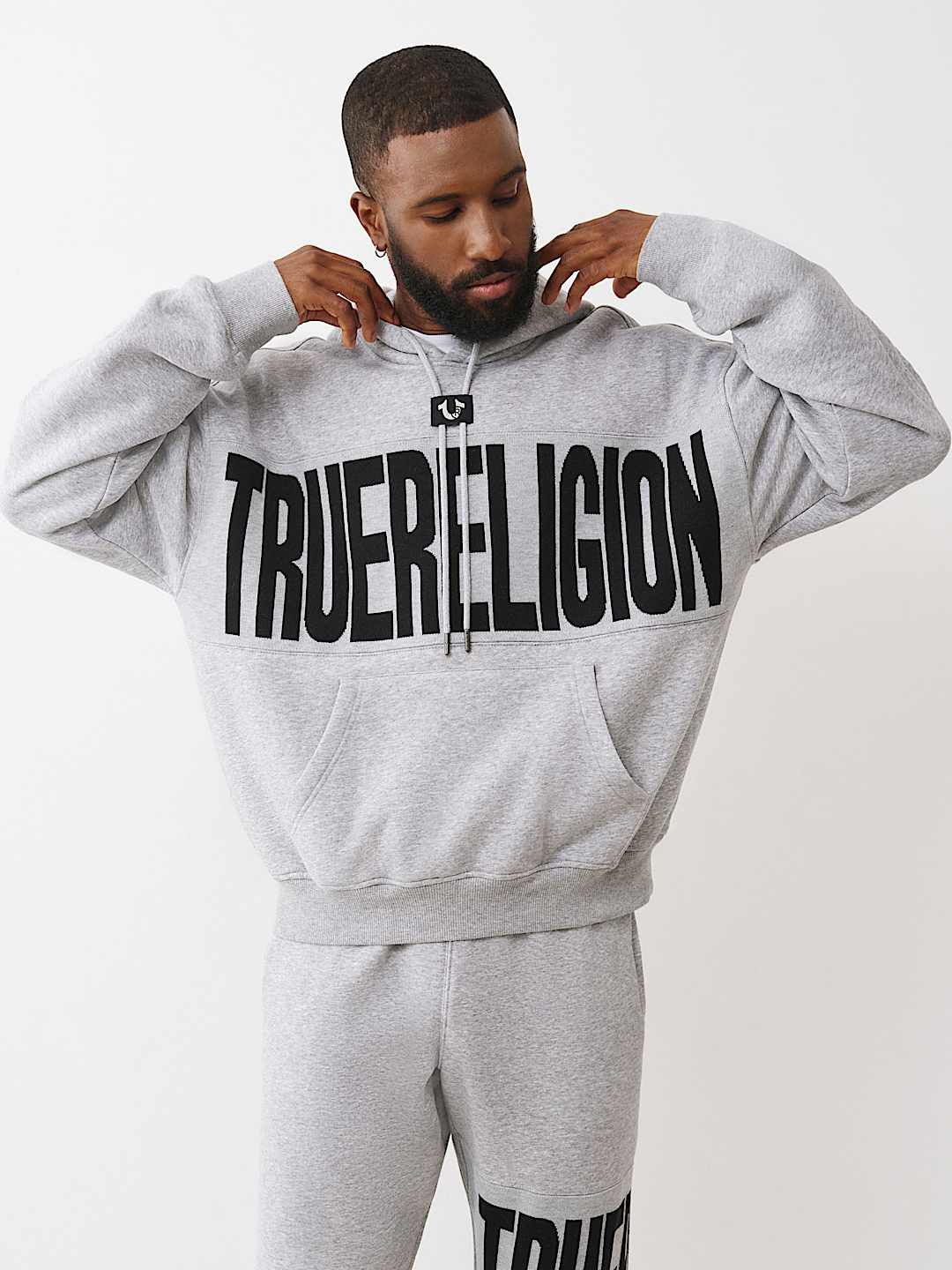 True Religion Hoodie Knit Panel Tr Cinched Heather Grey - AL