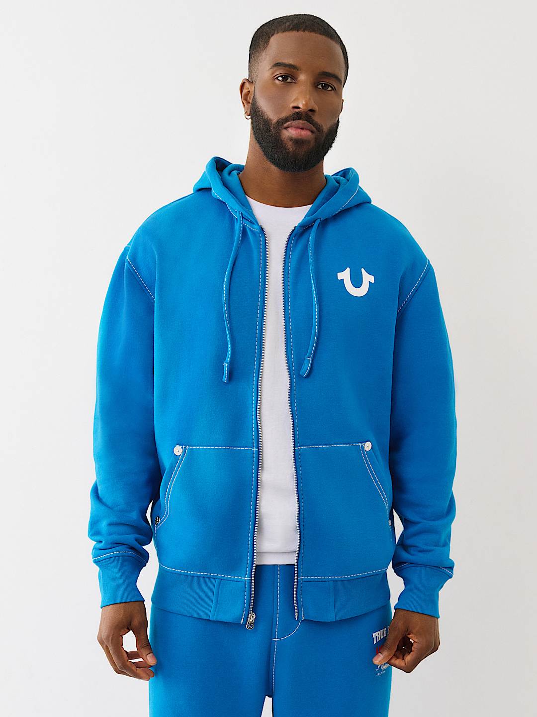 True Religion Hoodie No1 Big T Zip Up Imperial Blue - AL Capone