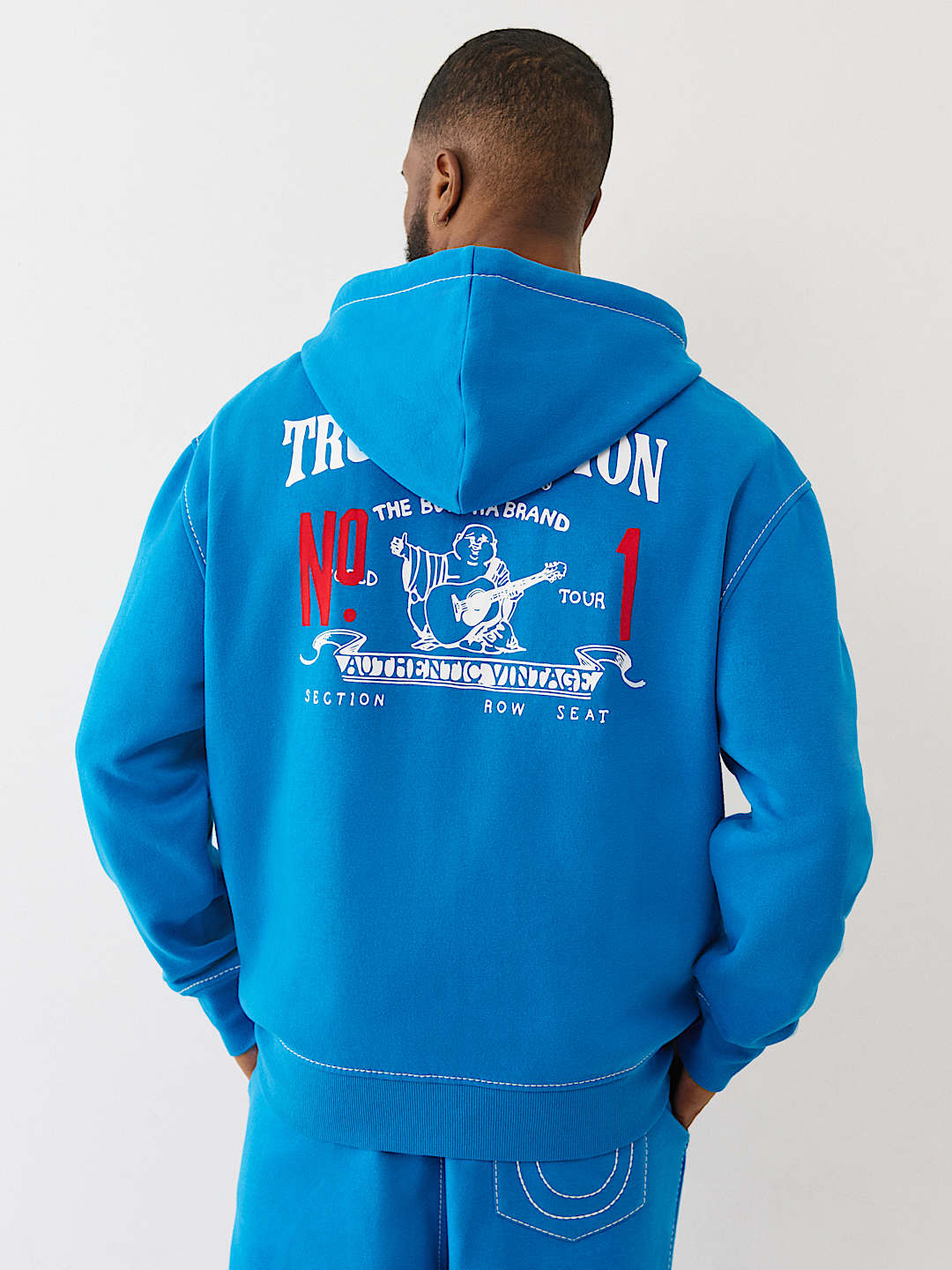 True Religion Hoodie No1 Big T Zip Up Imperial Blue - AL Capone