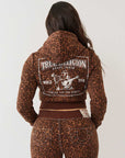 True Religion Hoodie Big T Crytal Leopard Shrunken Leopard