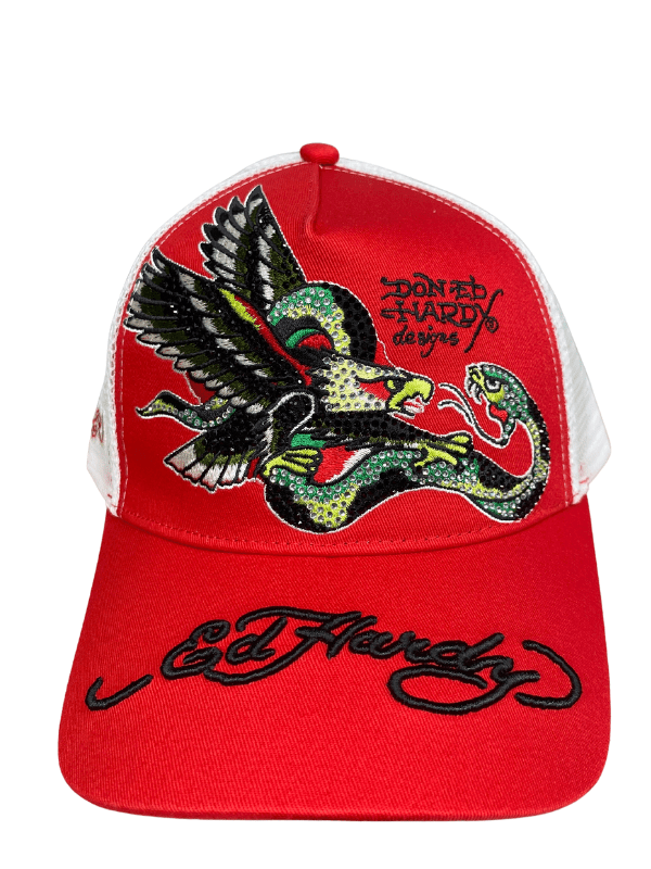 Ed Hardy Cap Eagle-Snake Twill Trucker Red-White - AL Capone PremiumAccessoriesHeadwear1197-12