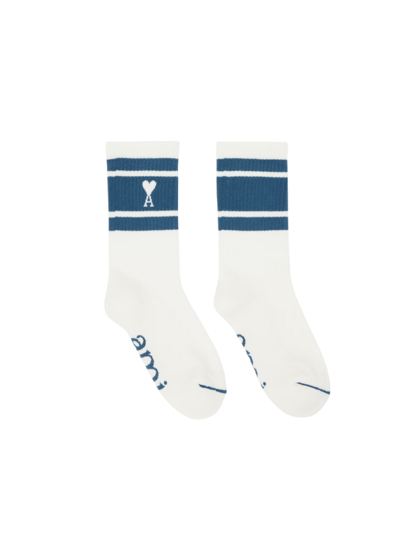 Ami Socks Striped Logo Storm Blue - AL Capone PremiumAccessoriesSocks856-23