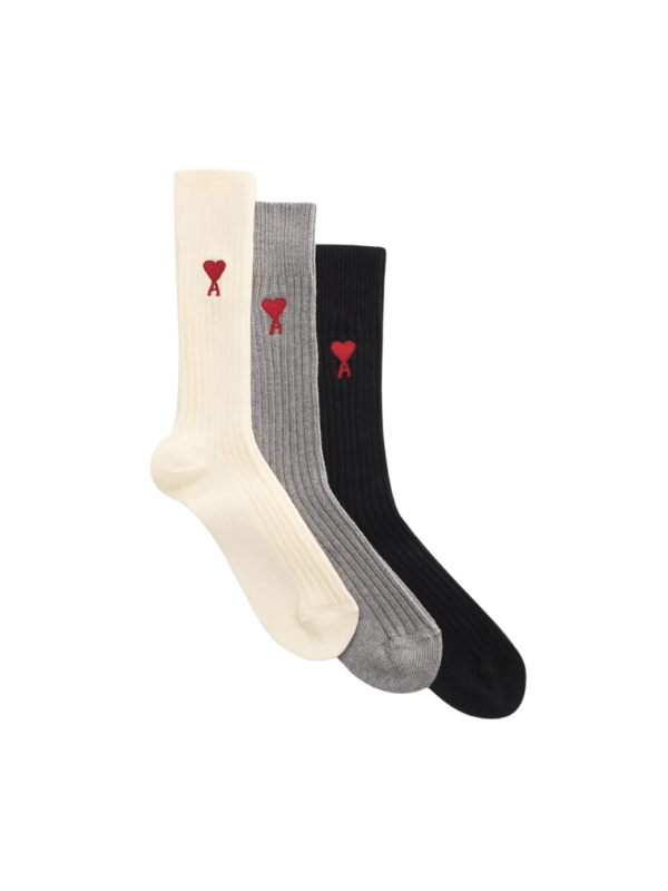 Ami Socks 3 Pack Logo Cream-Grey-Black - AL Capone PremiumAccessoriesSocks856-28
