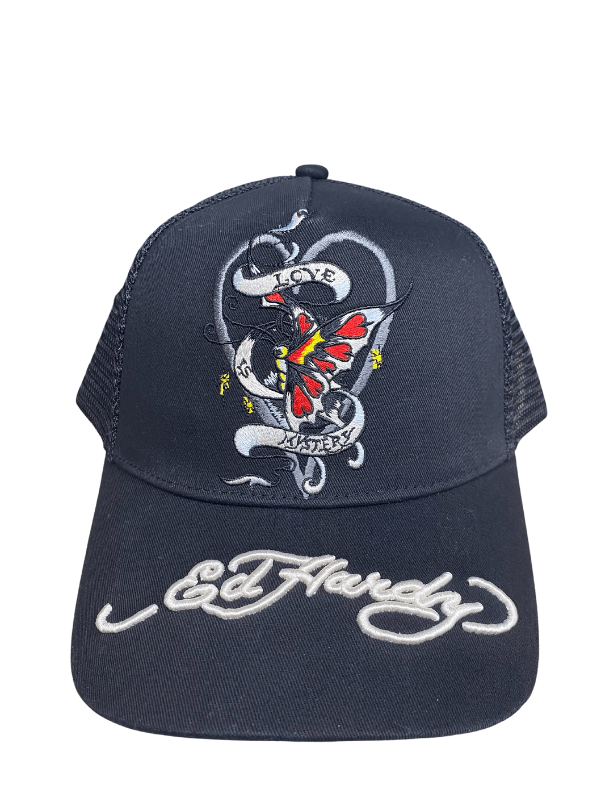 Ed Hardy Cap Mystery-Butterfly Twill Trucker Black-Black - AL Capone PremiumAccessoriesHeadwear1197-30
