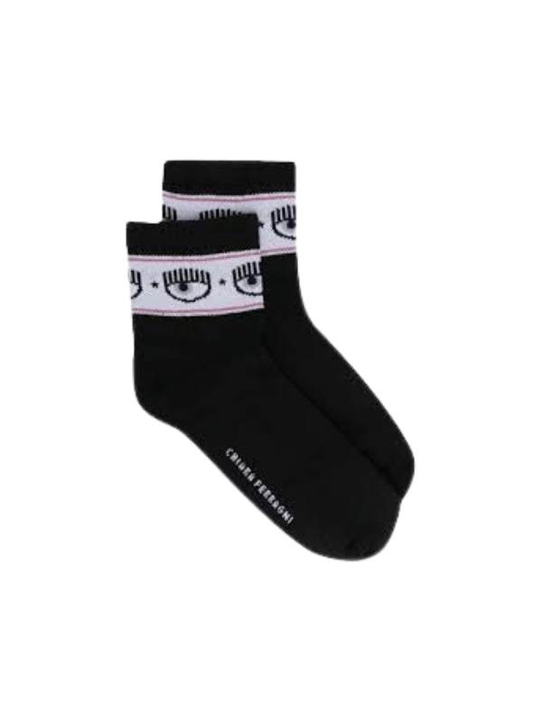 Chiara Ferragni Socks Ankle Eyelike Logo Black - AL Capone PremiumAccessoriesSocks1469-9