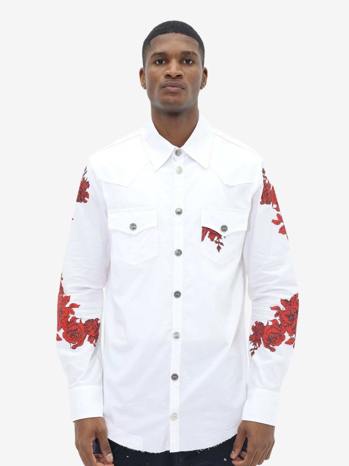 Massimo Sabbadin Shirt Floral Sleeves White-Red