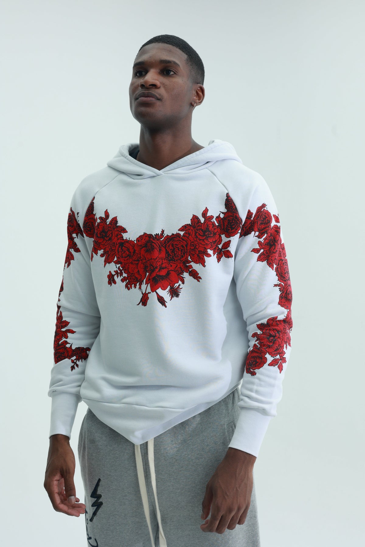 Massimo Sabbadin Sweater Hooded Roses White-Red