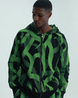 Massimo Sabbadin Sweater Hooded Full Zip Aop Green-Black