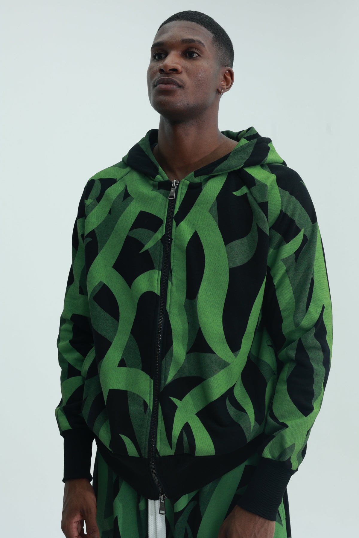 Massimo Sabbadin Sweater Hooded Full Zip Aop Green-Black