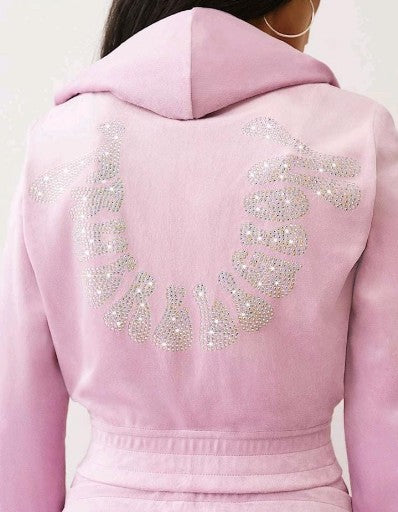 True Religion Hoodie Crystal Velour Zip Mauve Mist