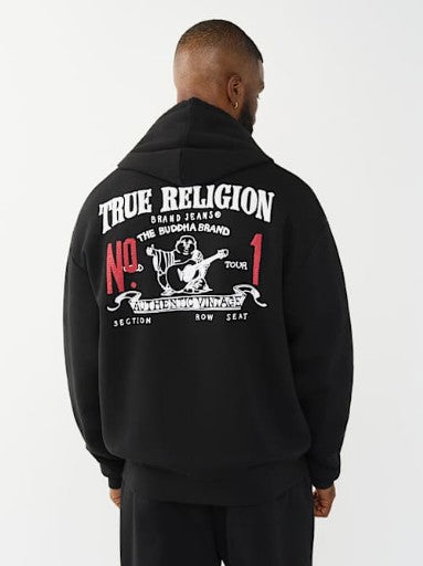 True Religion Hoodie No1 Big T Zip Up Jet Black - AL Capone Premium
