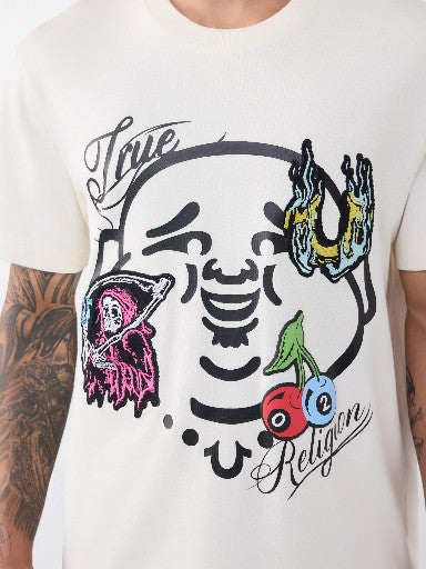 True Religion T-Shirt Ss Buddha Face Winter White