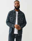 True Religion Super T Western Denim Shirt Fleet Blue Blk Wash