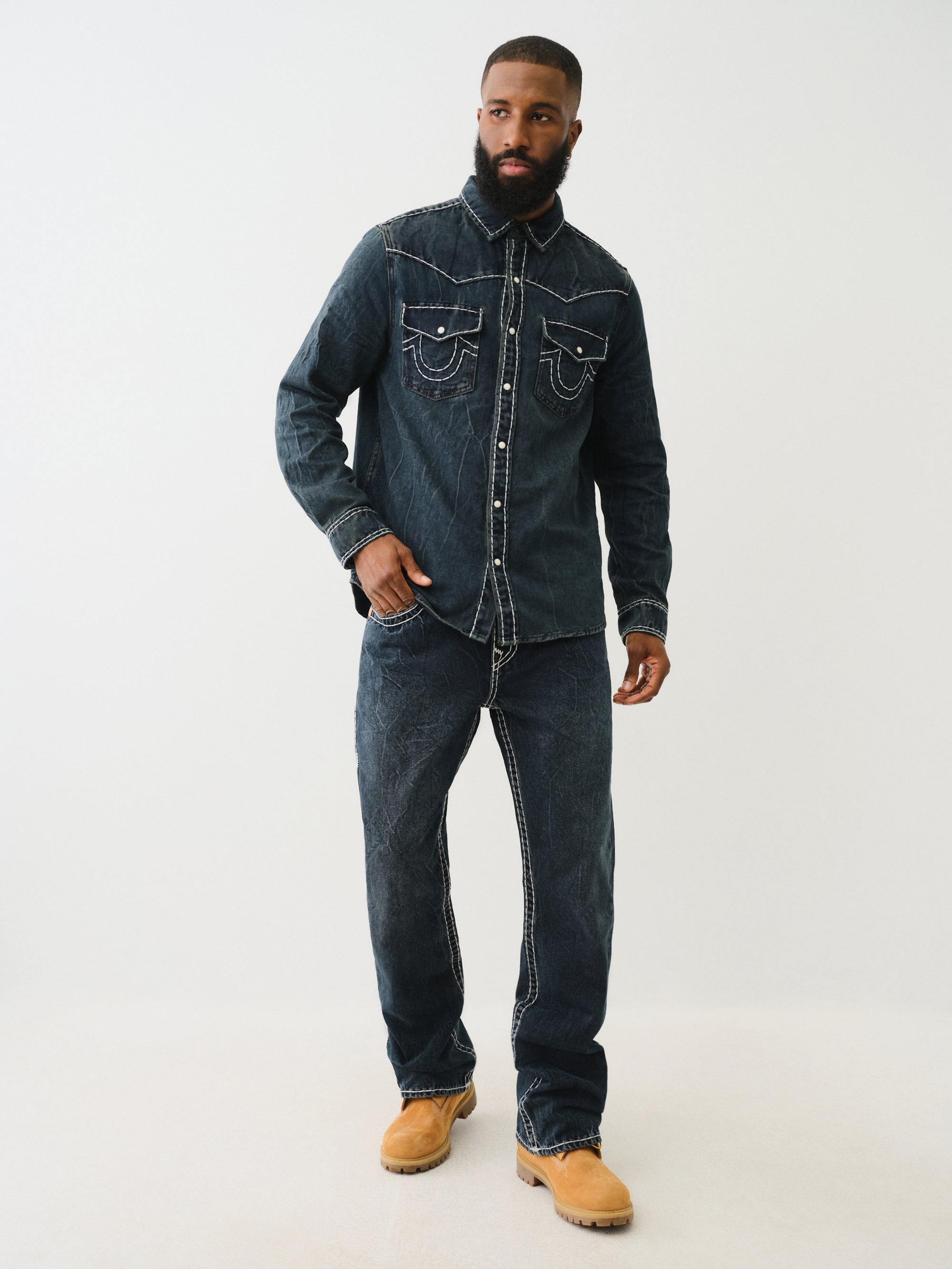 True Religion Super T Western Denim Shirt Fleet Blue Blk Wash – AL