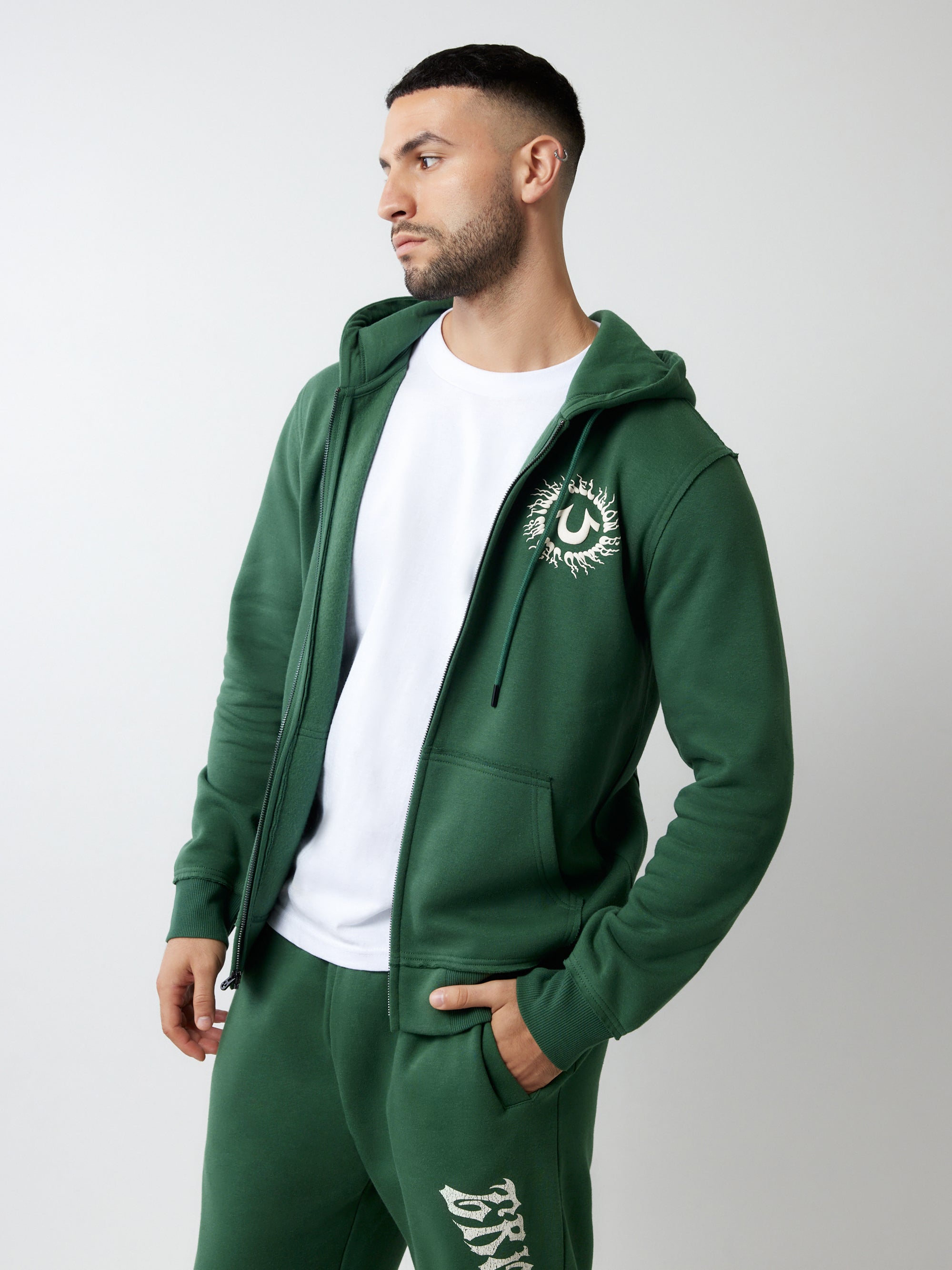 True Religion Blazing Tour Applique Zip Hood Dark Green