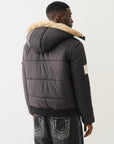 True Religion Big T Fur Hood Puffer Jacket Phantom