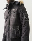 True Religion Big T Fur Hood Puffer Jacket Phantom