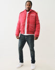 True Religion Big T Fur Hood Puffer Jacket Red Dahlia