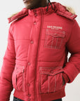 True Religion Big T Fur Hood Puffer Jacket Red Dahlia