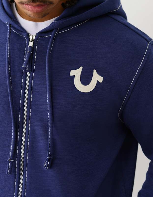 True Religion Big T Slub Zip Up Hoodie Medieval Blue