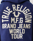 True Religion Big T Slub Zip Up Hoodie Medieval Blue