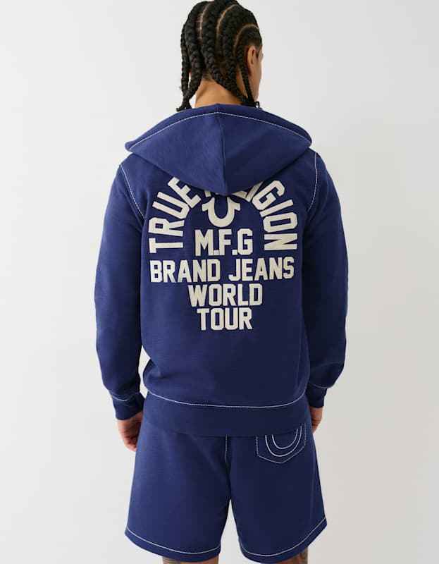 True Religion Big T Slub Zip Up Hoodie Medieval Blue