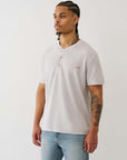 True Religion Ss Pique Mineral Patch Henley Quiet Grey