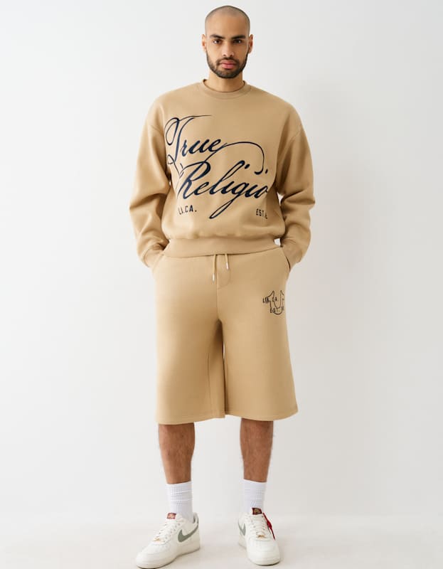 True Religion Script Cinched Sweatshirt Travertine