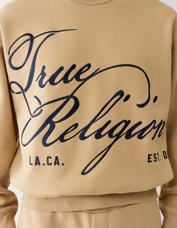 True In Script True Religion Script Cinched Sweatshirt Travertine - AL Capone Premium