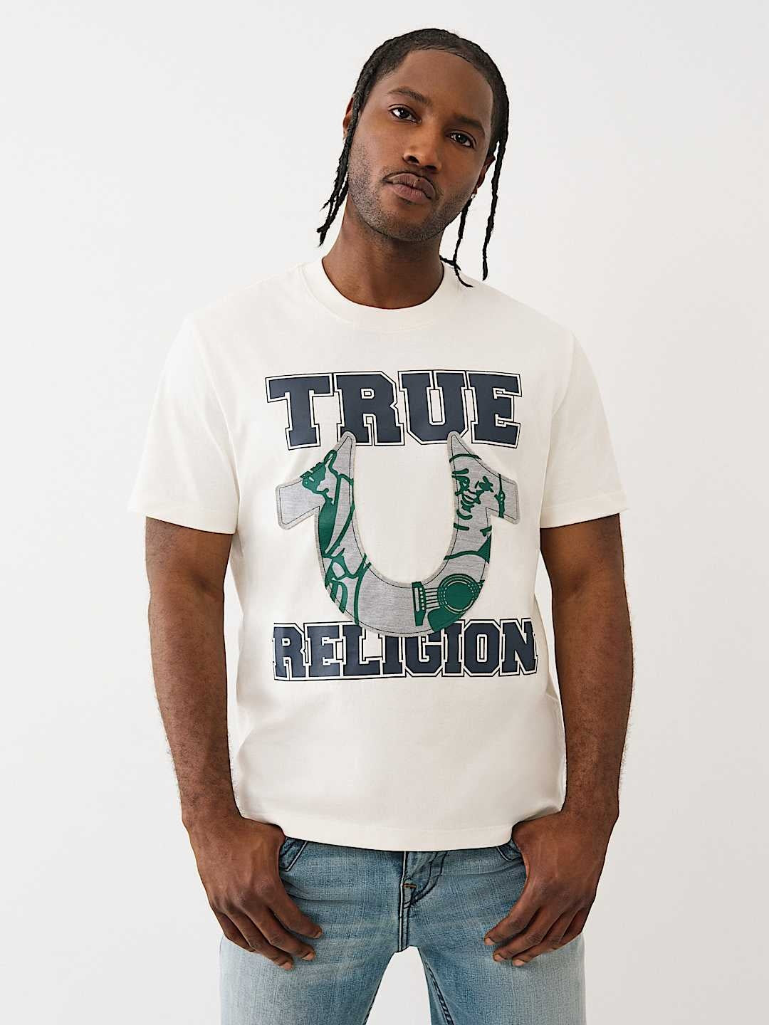 True Religion T-Shirt Terry Applique Winter White