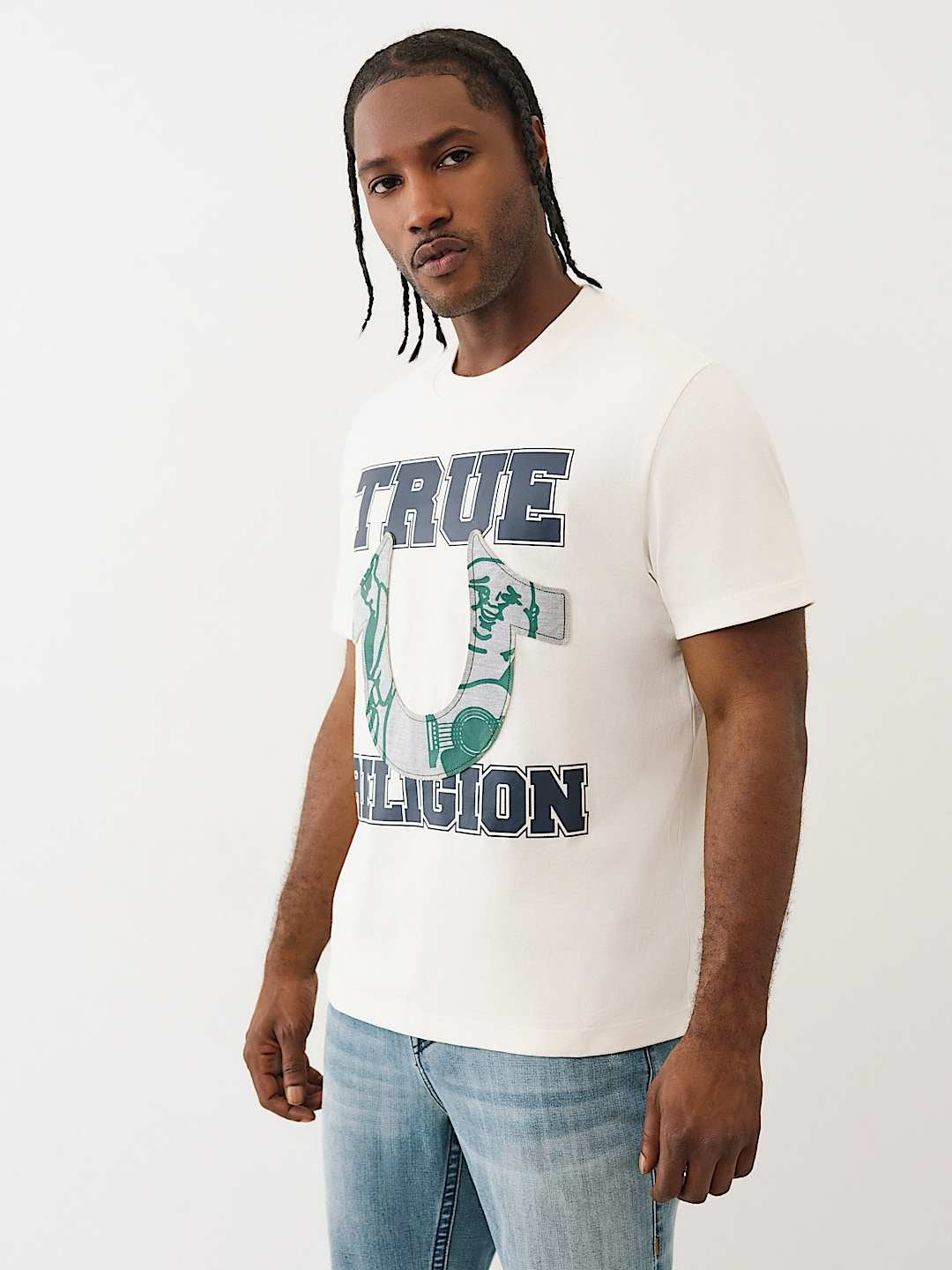 True Religion T-Shirt Terry Applique Winter White