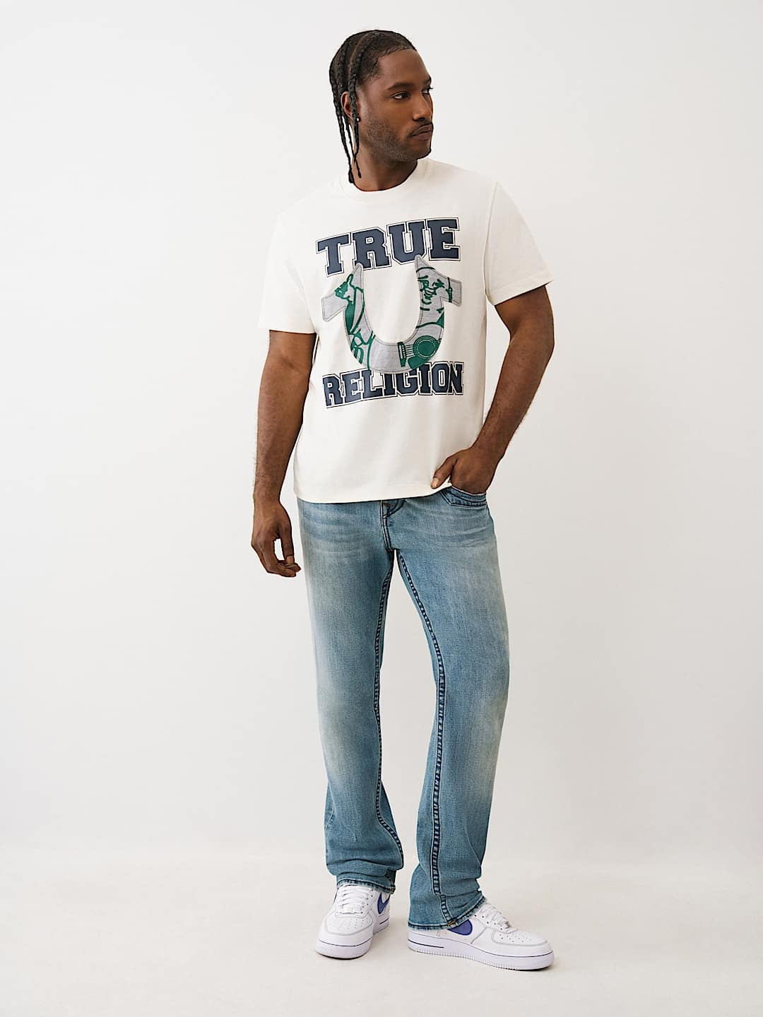 True Religion T-Shirt Terry Applique Winter White