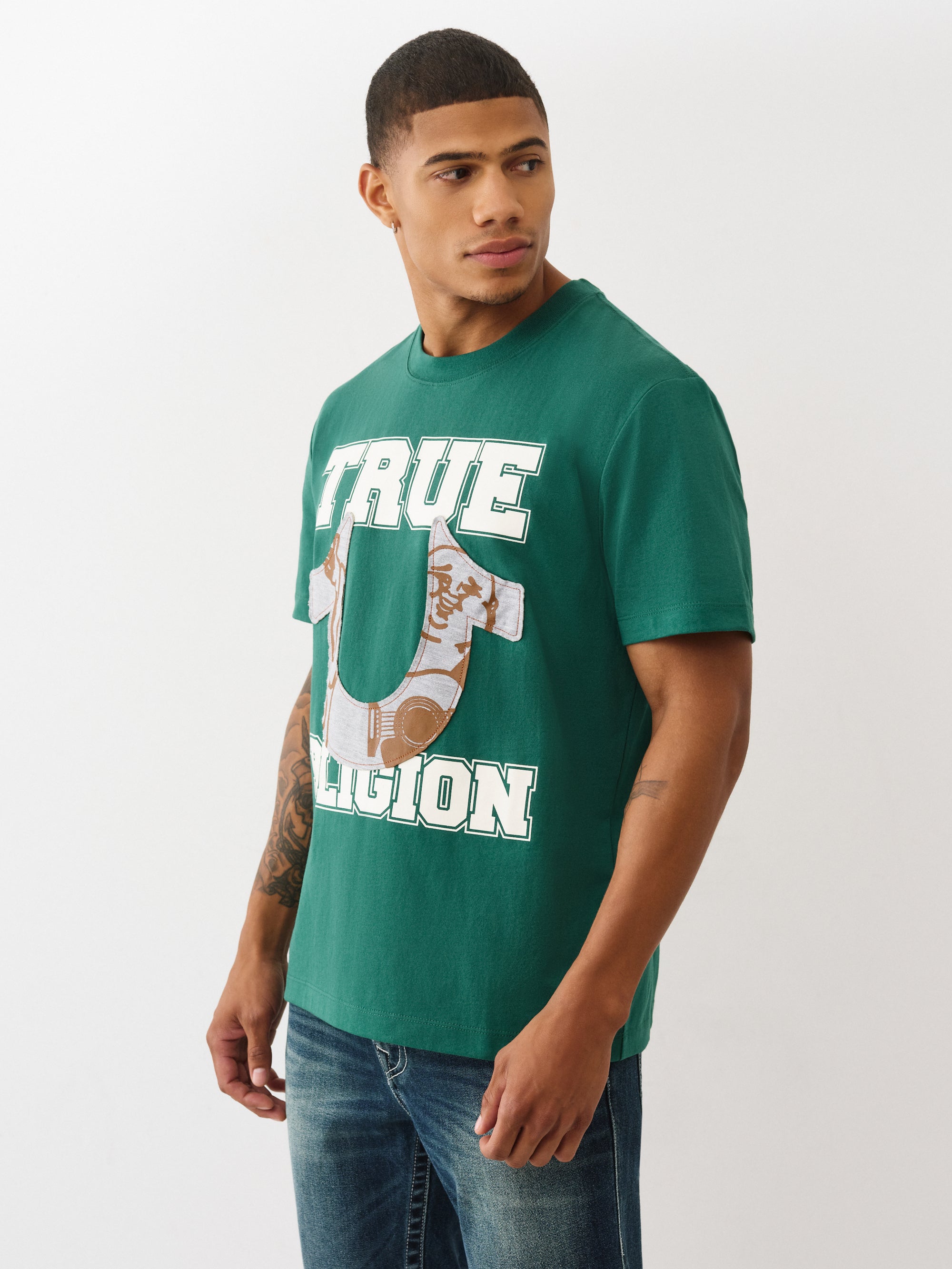 True Religion Terry Applique Tee Evergreen